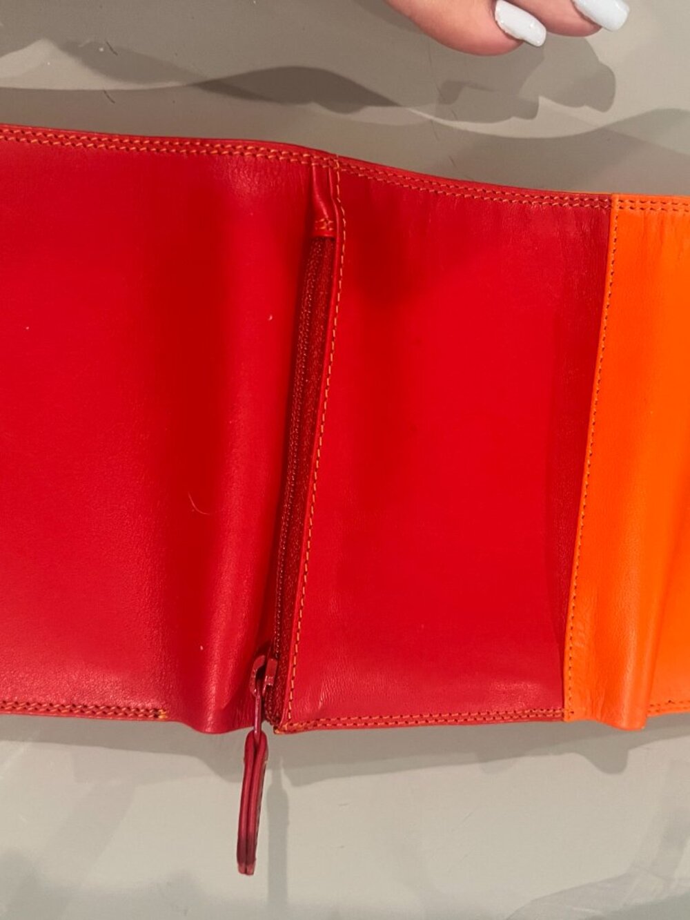 Mywalit NWT Medium Tri-Fold Wallet Jamaica Red Orange Green Italian Leather - Picture 5 of 6
